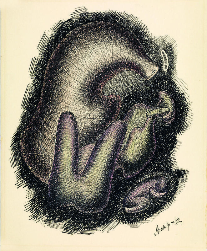 Alexander Archipenko, ‘Eternal Dream’, Drawing, Collage or other Work on Paper, Pen and black ink and colored pencils on Havana paper, Itineris