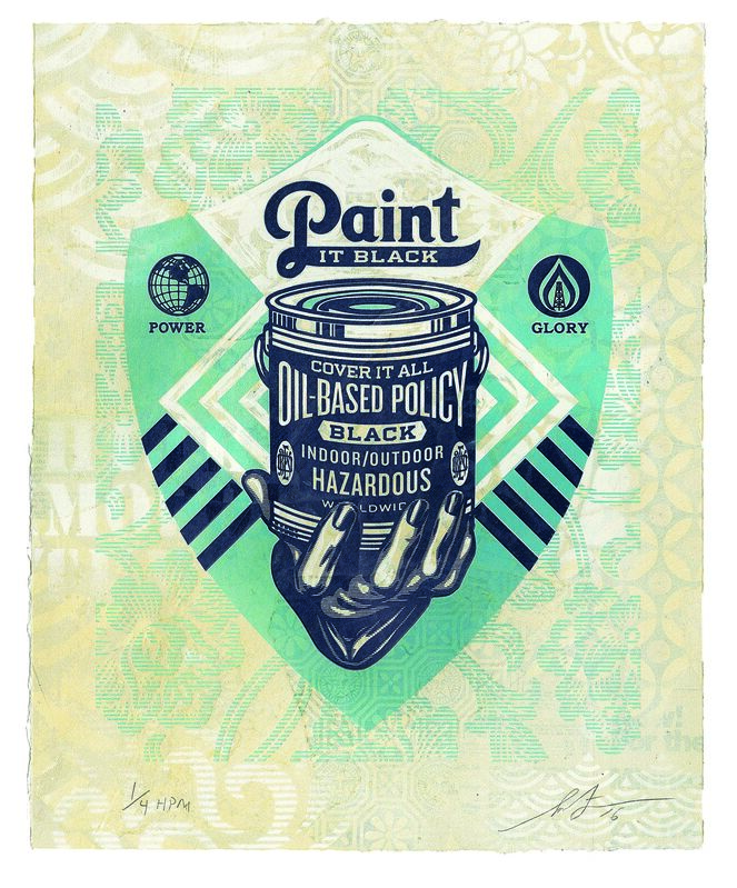 Shepard Fairey, ‘Paint It Black (Hand)’, 2016, Print, Letterpress print, Underdogs Gallery
