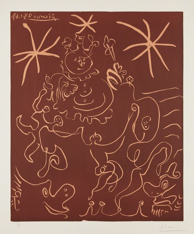 Pablo Picasso, ‘Carnaval 1967 "Clown et danseurs" (Carnival 1967 "Clown and Dancers")’, 1967, Print, Linocut in colors, on Arches paper, with full margins., Phillips