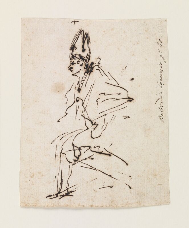 Belisario Corenzio, ‘Study of a Seated Bishop’, ca. 1625, Drawing, Collage or other Work on Paper, Pen and brown ink on cream laid paper, Cooper Hewitt, Smithsonian Design Museum 