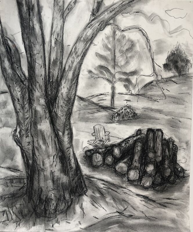 Anne Delaney, ‘Silver Maple and Cut Logs’, 2020, Drawing, Collage or other Work on Paper, Charcoal on paper, Bowery Gallery