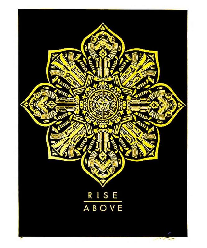 Shepard Fairey, ‘RISE ABOVE’, 2015, Print, Screenprint in Black and Gold colors on Cream Speckle Paper, Silverback Gallery