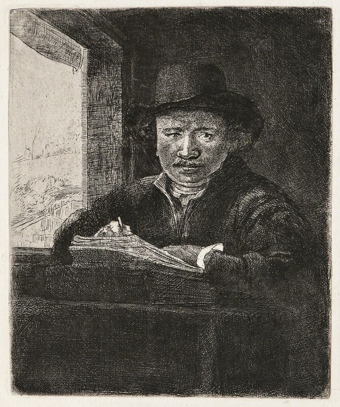 Rembrandt van Rijn, ‘Self Portrait Drawing at a Window’, 1648-a late impression, Print, Etching on thick off-white 18th century laid paper, Skinner