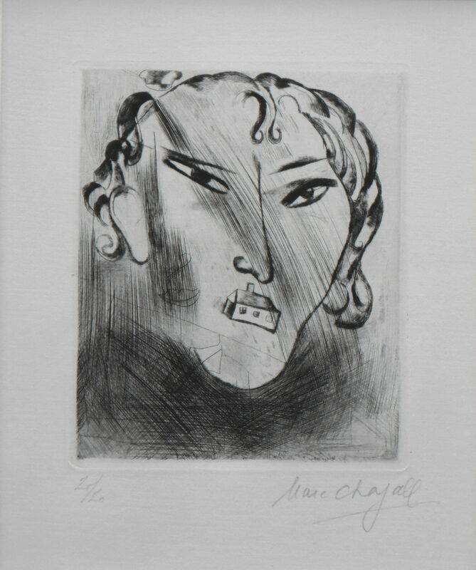 Marc Chagall, ‘Selbstbildnis mit Haus im Gesicht’, Print, Etching and drypoint on china paper, Isselbacher Gallery