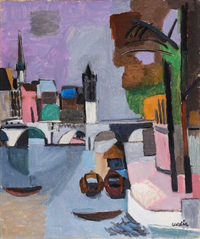 Antonio Scordia, ‘Pont neuf, Paris’, 1950, Painting, Oil on canvas, Finarte