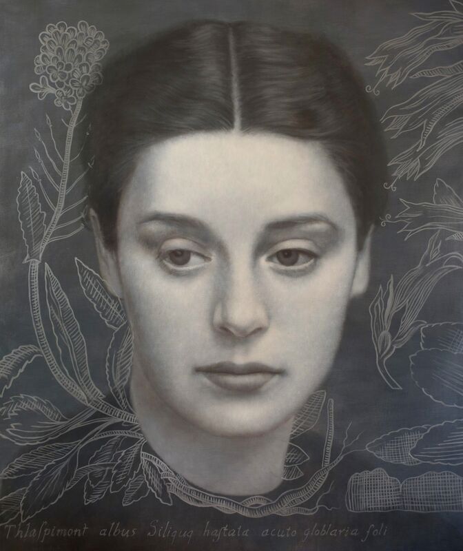 Alberto Gálvez, ‘Mujer con Thalaspi después de la ferrotipia de Otto Steinert.’, 2017, Painting, Oil on linen, Nüart Gallery