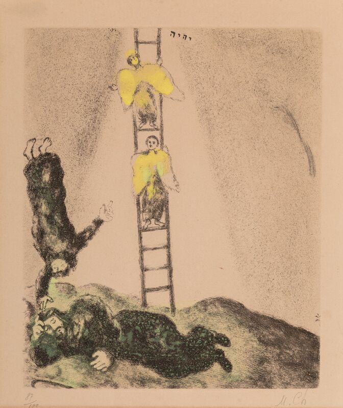 Marc Chagall, ‘Jacob's Ladder, plate 14, from Bible’, 1958, Print, Etching with hand coloring on paper, Heritage Auctions