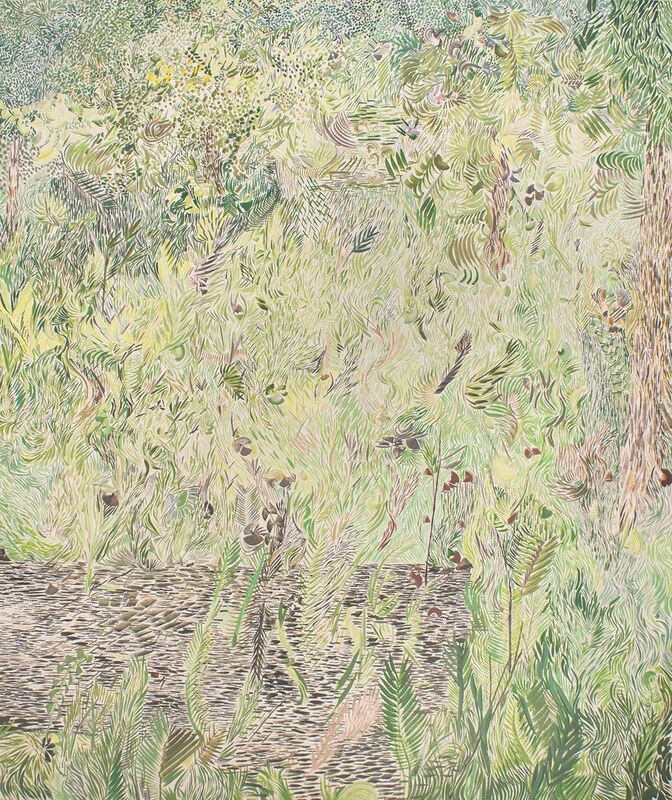 Tim Cross, ‘Green Garden Thicket’, 2018, Painting, Gouache on canvas, Linda Hodges Gallery