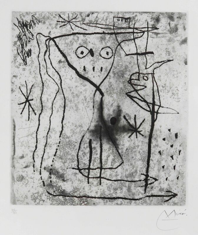 Joan Miró, ‘Jeune fille en fleur avec les oiseaux, from Trente ans d'activite’, 1967, Print, Etching on paper BFK Rives. etching on paper BFK Rives., Cambi