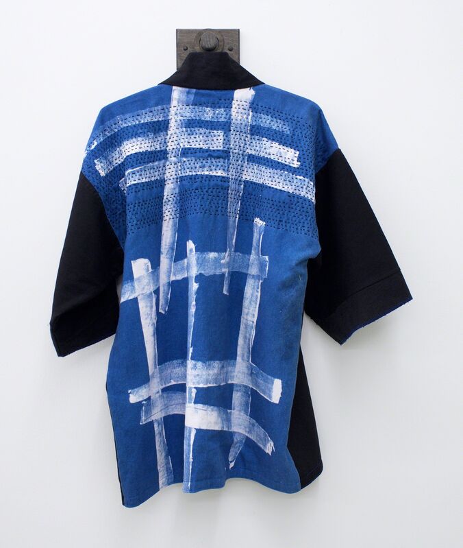 Amanda Curreri, ‘What We Want is Free (Jacket for Thinking and Being with Ted Purves)’, 2018, Fashion Design and Wearable Art, Hand-dyed and hand-printed fabrics with indigo, madder, soot/soya, acrylic, various fabrics, tablecloths, deconstructed denim jeans, and thread, Romer Young Gallery