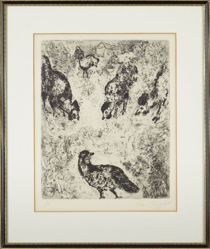 Marc Chagall, ‘The Partridge and The Roosters’, 1952, Print, Etching on wove, Roseberys