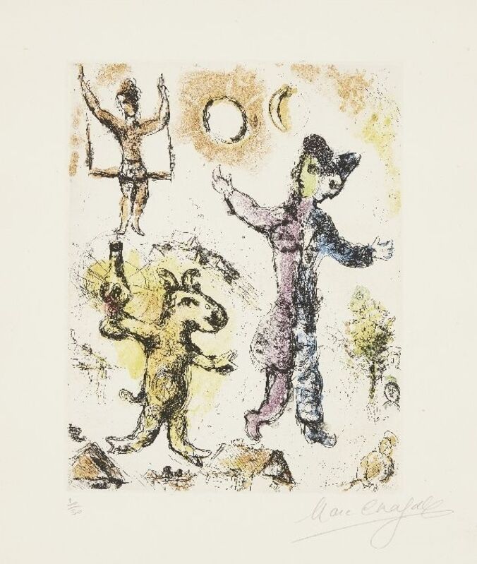 Marc Chagall, ‘La Reve de L’Ane [Cramer 63]’, 1968, Print, Etching with aquatint in colours on wove, Roseberys