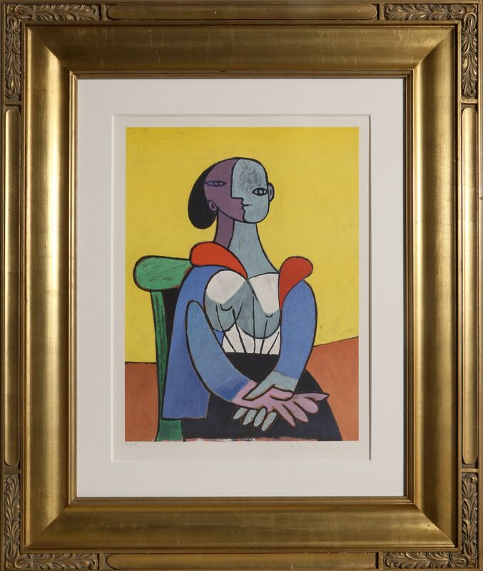 Pablo Picasso, ‘Femme a La Chaise Sure Fond Jaune’, 1973-originally 1937, Print, Lithograph on Arches Paper, RoGallery