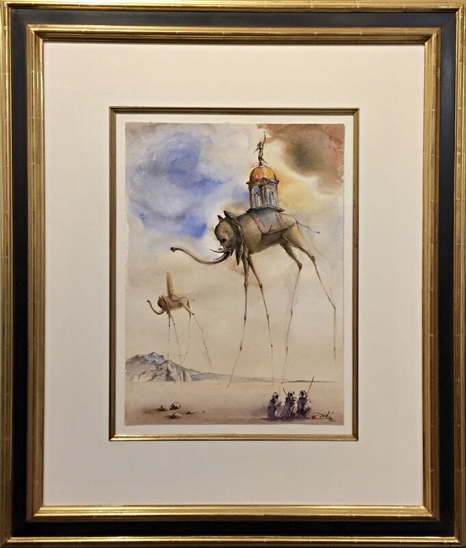 Salvador Dalí, ‘Elephant Spatiaux ’, 1965, Painting, Original mixed media painting (ink, ink wash, watercolor, and ballpoint pen) on cold pressed watercolor paper., Off The Wall Gallery