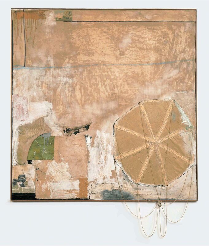 Robert Rauschenberg, ‘Untitled’, ca. 1955, Combine: oil, house paint, paper, fabric, and printed reproductions with sock and parachute on canvas, Robert Rauschenberg Foundation
