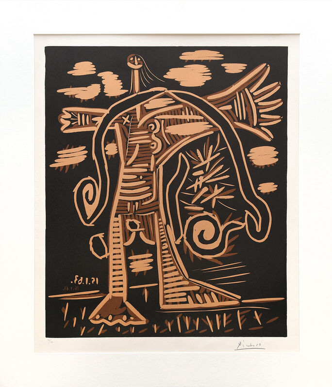 Pablo Picasso, ‘Baigneuse debout avec une cape. (Standing Bather with a Cloak.)’, 1963, Print, Linoleum cut printed in black, brown and beige from one block on Arches wove paper., Peter Harrington Gallery