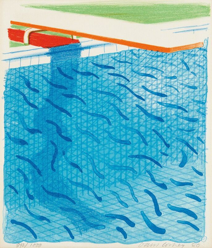 David Hockney, ‘Pool Made with Paper and Blue Ink for Book’, 1980, Print, Lithograph in colors, on Arches Cover paper, the full sheet, Phillips