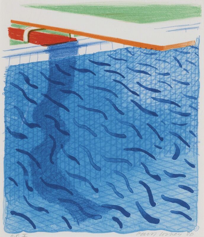 David Hockney, ‘Pool Made with Paper and Blue Ink for Book (M.C.A.T. 234)’, 1980, Print, Lithograph printed in colors, Sotheby's