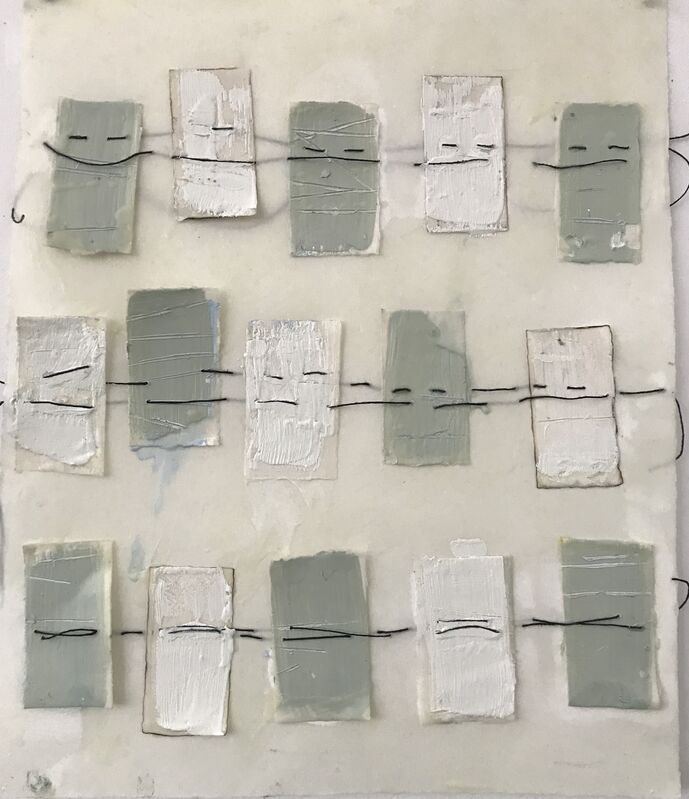 Amy Weil, ‘Staying in Line’, 2020, Drawing, Collage or other Work on Paper, Collaged waxed paper and thread on paper, 440 Gallery 