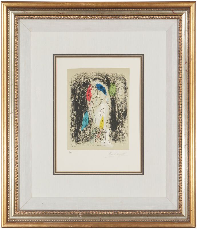 Marc Chagall, ‘Lovers in Grey’, 1957, Print, Color lithograph on Arches paper under glass, John Moran Auctioneers