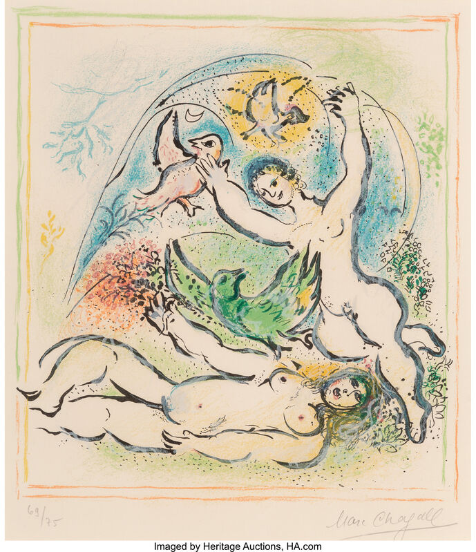 Marc Chagall, ‘Ma belle aura de moi demain une colombe..., from Sur la terre des Dieux’, 1967, Print, Lithograph in colors on Arches paper, Heritage Auctions