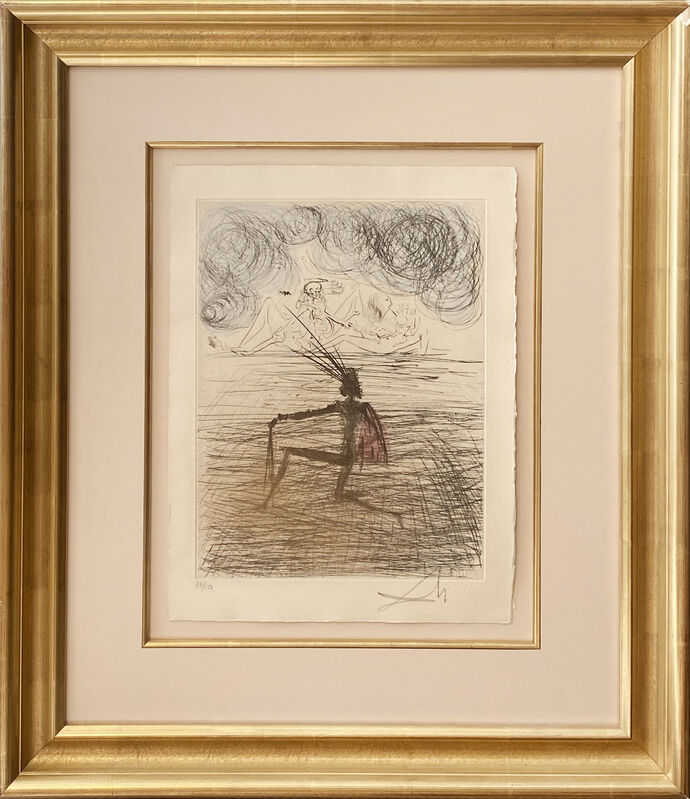 Salvador Dalí, ‘Kneeling Knight’, 1968, Print, Original drypoint etching printed in black ink on cream paper.  With hand-coloring added in gouache, Galerie d'Orsay