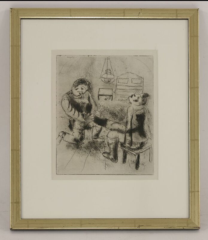 Marc Chagall, ‘Petrushka Takes Off His Boots’, 1927/1948, Print, Etching, Sworders