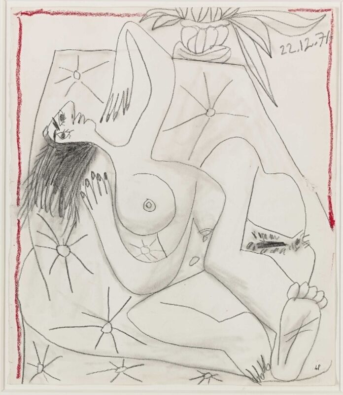 Pablo Picasso, ‘WOMAN’, 1971, Drawing, Collage or other Work on Paper, Pencil and red crayon on paper, Shoichiro/Projekcts by Projects