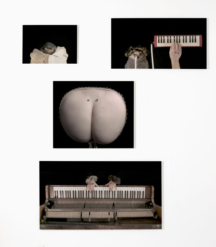 Lars Arrhenius, ‘The Exquisite Corpse Orchestra (drum, harmonica, tuba and piano)’, 2010, Photography, 4 colour photographs, (silicone) mounted on glass, Taubert Contemporary