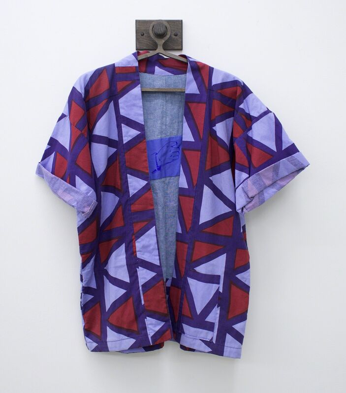 Amanda Curreri, ‘XXXX (Jacket for Thinking and Being with Jack Halberstam)’, 2018, Fashion Design and Wearable Art, Hand-dyed and hand-printed fabrics with indigo, madder, soot/soya, acrylic, various fabrics, tablecloths, deconstructed denim jeans, and thread, Romer Young Gallery