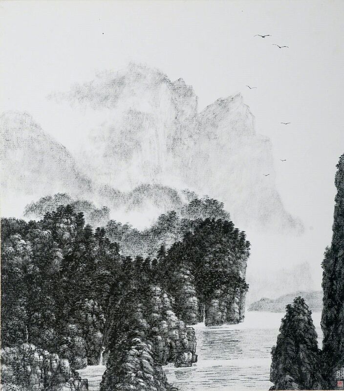 Hsia I-fu, ‘Mountains and Lake’, 2002, Painting, Ink on album leaf, M. Sutherland Fine Arts