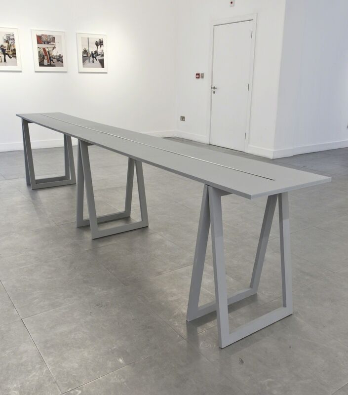 Stanley Brouwn, ‘Height of 1+m’, 1994, Sculpture, 8 aluminium elements of varying dimensions presented on a wooden table, Richard Saltoun