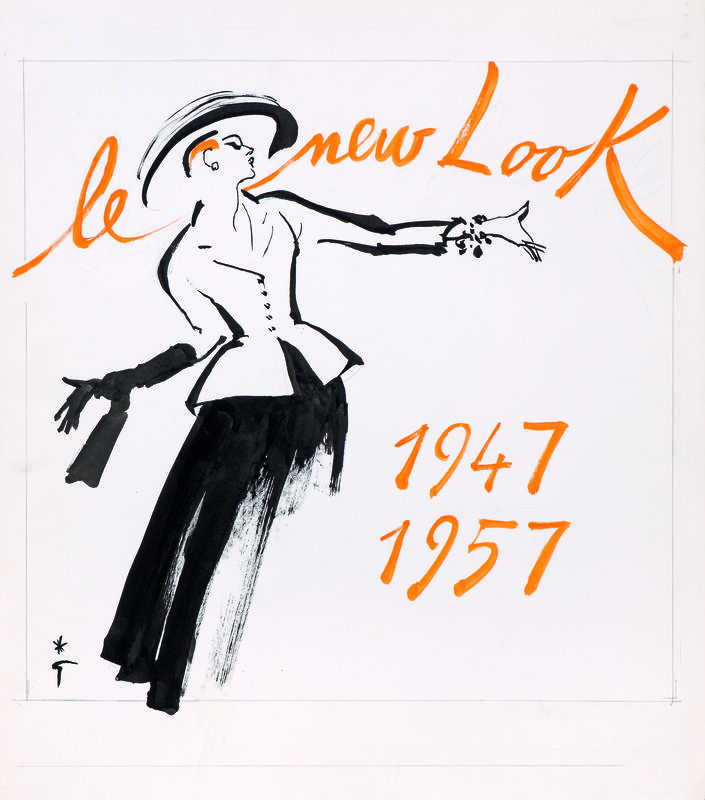 René Gruau, ‘Le New Look, Maison Christian Dior’, Drawing, Collage or other Work on Paper, Indian ink and gouache on paper, Alexis Pentcheff
