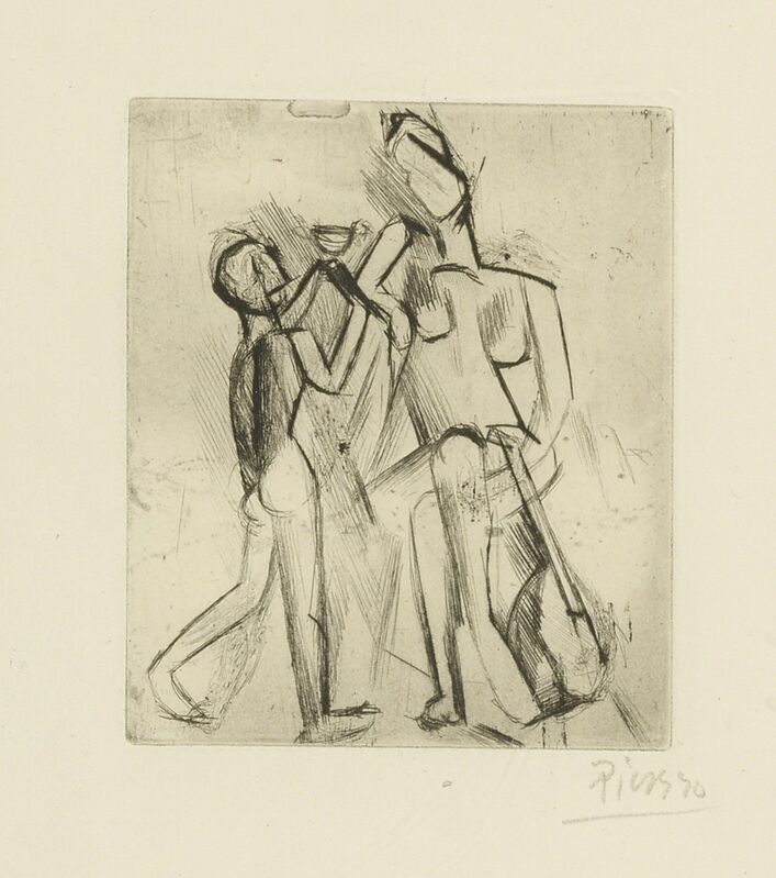 Pablo Picasso, ‘Deux figures nues: femme à la guitare et garçon à la coupe (Bloch 17; Baer 21)’, 1909, Print, Drypoint and etching, Sotheby's