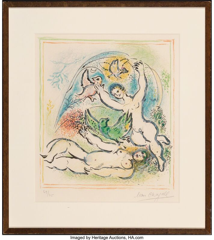 Marc Chagall, ‘Ma belle aura de moi demain une colombe..., from Sur la terre des Dieux’, 1967, Print, Lithograph in colors on Arches paper, Heritage Auctions