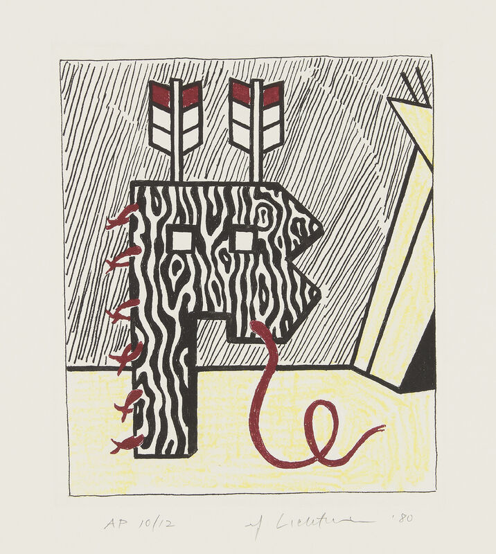 Roy Lichtenstein, ‘Figure with Teepee, from American Indian Theme’, 1980, Print, Etching and engraving in colors, on Lana paper, with full margins., Phillips