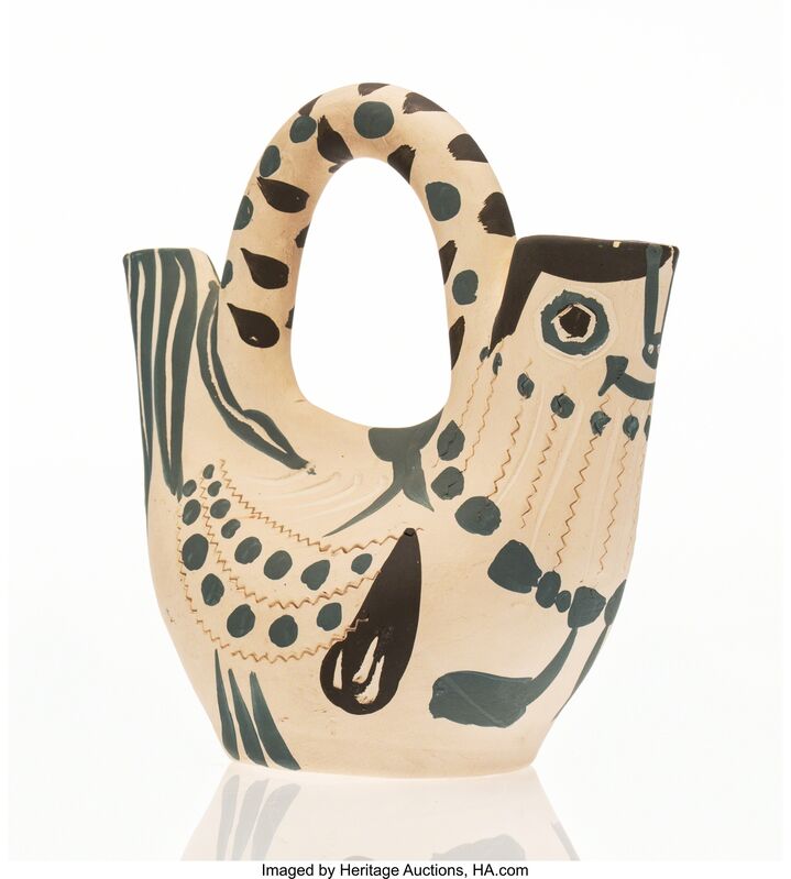 Pablo Picasso, ‘Pichet espagnol en forme de poule’, 1954, Other, White earthenware ceramic pitcher, painted in black and blue, Heritage Auctions