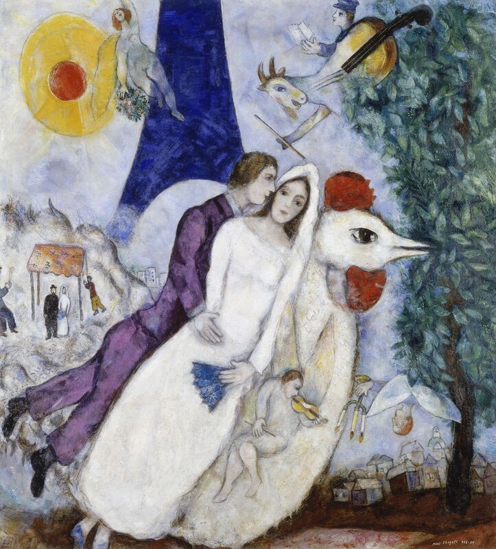 Marc Chagall, ‘The Couple of the Eiffel Tower (Bride and Groom of the Eiffel Tower)’, 1938-1939, Painting, Oil on linen, Art Resource