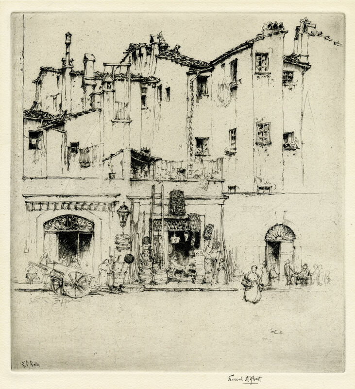 Ernest David Roth, ‘Florentine Shops (Italy)’, 1914, Print, Etching, Childs Gallery