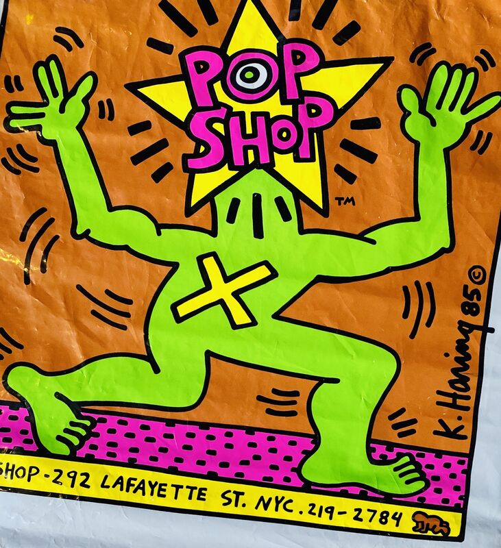 Keith Haring, ‘Keith Haring Pop Shop bag (Keith Haring pop shop New York)’, ca. 1986, Ephemera or Merchandise, Silkscreened vinyl shopping bag, Lot 180 Gallery