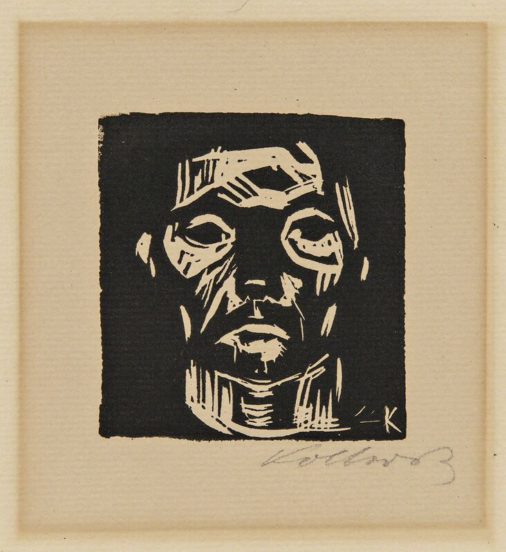 Käthe Kollwitz, ‘Kleiner Männerkopf ohne Hände’, 1922, Print, Woodcut on laid paper, Skinner