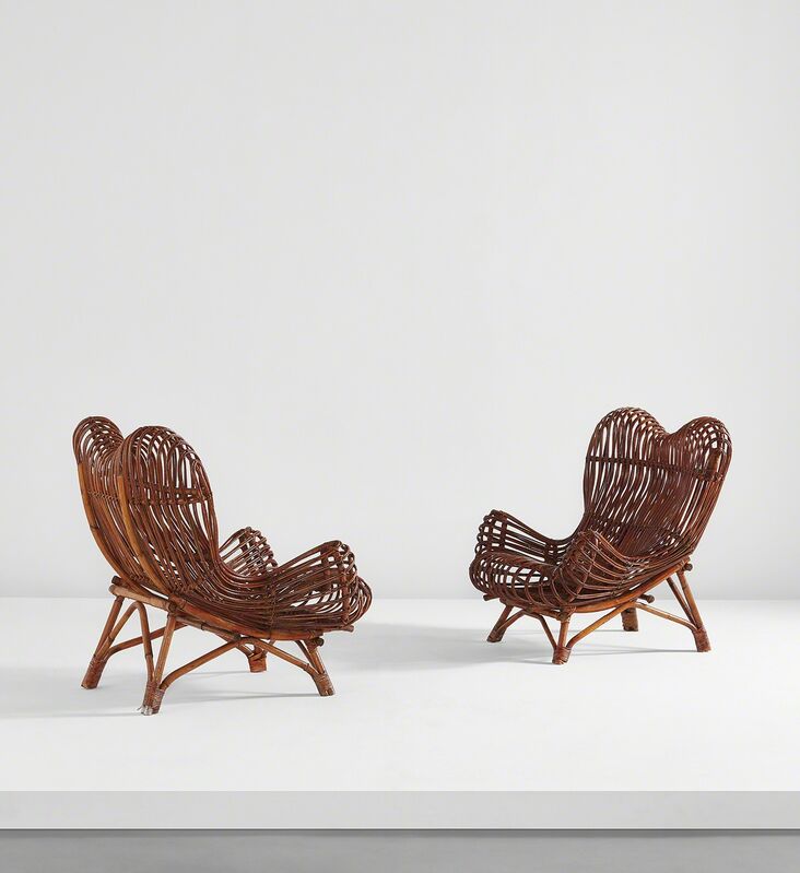 Ezio Sgrelli, ‘Pair of adjustable "Gala" armchairs’, circa 1951, Design/Decorative Art, Stained rattan, Indian cane., Phillips