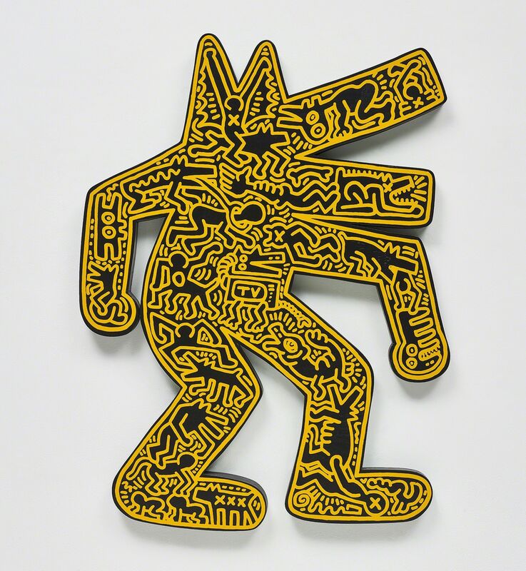 Keith Haring, ‘Dog’, 1986, Print, Unique screenprint in yellow on black enamel painted plywood., Phillips
