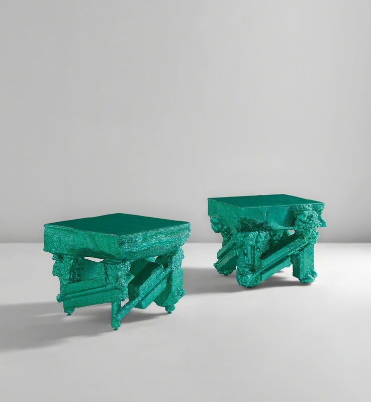 Chris Schanck, ‘Unique pair of tables, from the "Alufoil" series’, 2014, Design/Decorative Art, Resin, polystyrene, aluminum foil., Phillips