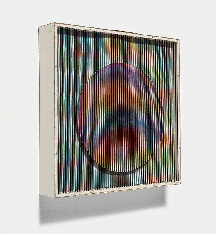 Carlos Cruz-Diez, ‘Chromointerférence Mécanique’, 1970, Mixed Media, Silkscreen on paper and plastic, motor and wood, Phillips