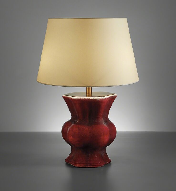 Georges Jouve, ‘"Chinois" table lamp’, circa 1943, Design/Decorative Art, Glazed stoneware, brass, paper shade., Phillips