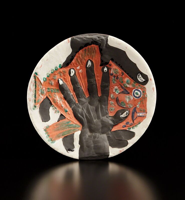 Pablo Picasso, ‘Hands with fish (Mains au poisson)’, 1953, Design/Decorative Art, Red earthenware round dish with engraving, painted in colors with partial brushed glaze., Phillips