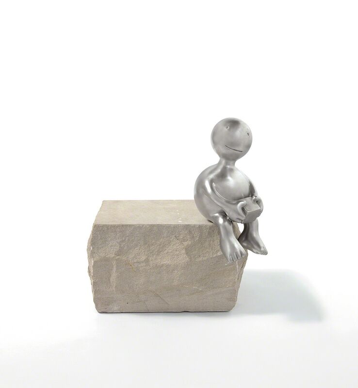 Tom Otterness, ‘Sphere Holding Cube’, 2014, Sculpture, Stainless steel and limestone, Phillips