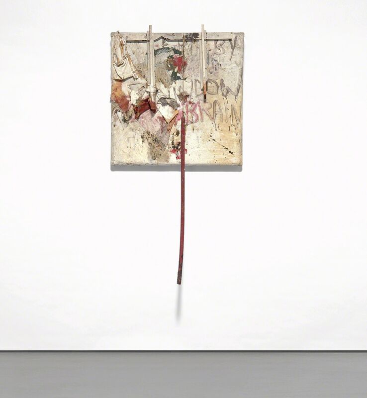 Jim Dine, ‘Window Brain’, 1959, Mixed Media, Oil on wood, burlap and mixed media on card table and found wood rod, Phillips