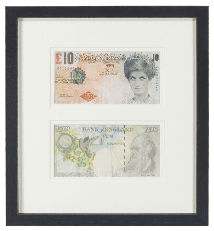 Banksy, ‘Two Works: Di-Faced Tenner, Di-Faced Tenner’, c.2005, Print, Two examples of the same double-sided offset lithograph in colors on paper, John Moran Auctioneers